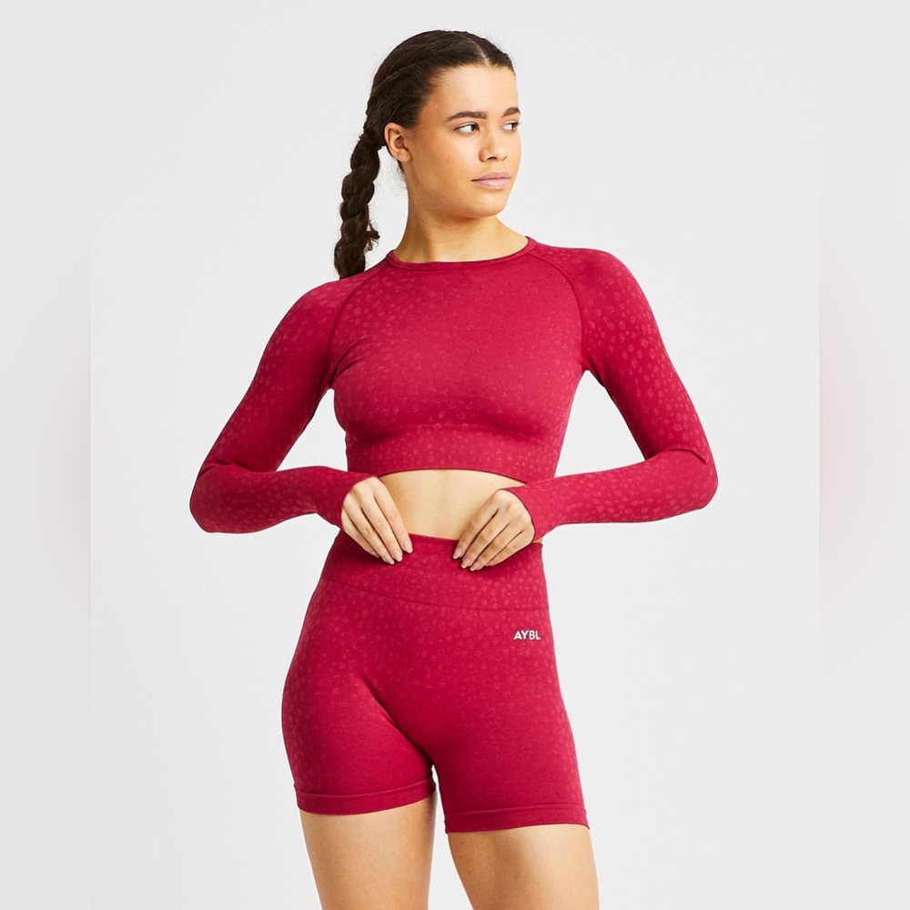 NWOT AYBL Evolve Speckle Seamless Long Sleeve Crop Top in Raspberry Sz Large